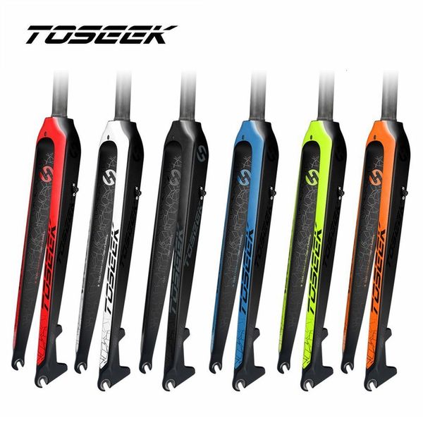 Garfos de bicicleta Toseek Full 3K Fibra de Carbono Mountain Fork Fit para Roda 26er 27.5er 29er Tubo Reto 28.6mm Bicicleta MTB Frente 230907