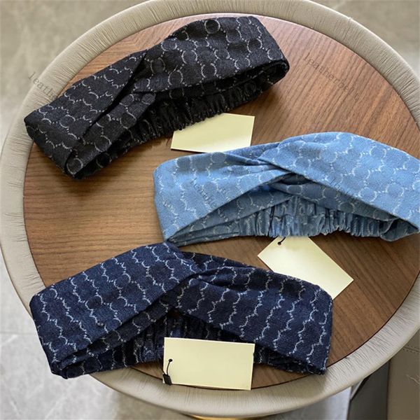 Fascia per capelli in denim scozzese Fasce per capelli incrociate blu Foulard sottile per donna Copricapo per lettera all'aperto Copricapo casual186k