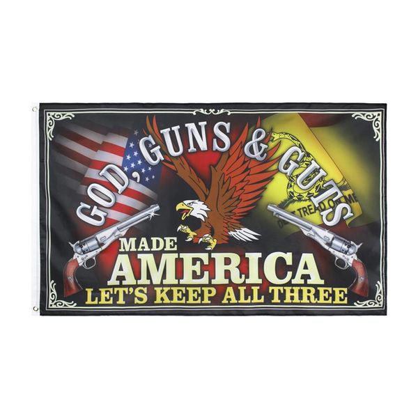 2° Emendamento banner flag GOD GUNS GUTS LET'S KEEP ALL THREE fabbrica diretta 90x150 cm per interni ed esterni da appendere De281B