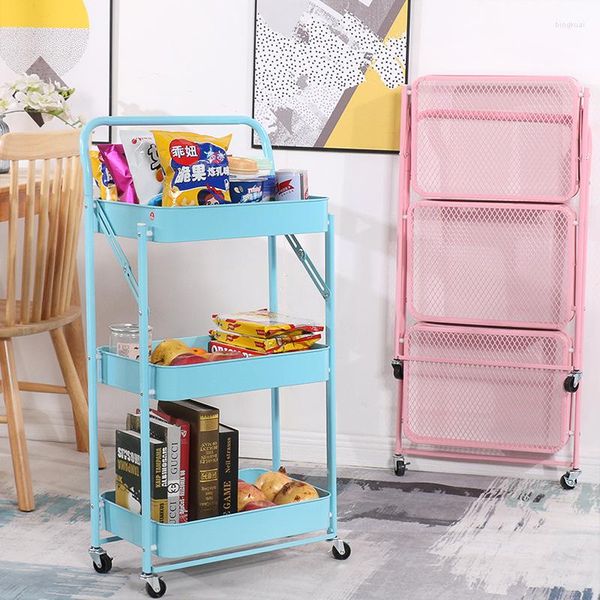 Küche Lagerung Aoliviya Sh Eisen Trolley Rack Installation-Freie Multi-Schicht Falten Organisation Schönheit Salon Boden Mobile Lagerung