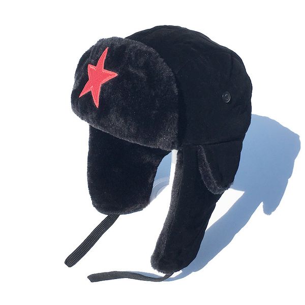 Шапки BeanieSkull Caps Lei Feng Hat, мужская и женская зимняя теплая плюшевая толстая морозостойкая защита ушей для езды на велосипеде, красная пятиконечная звезда C92 230907