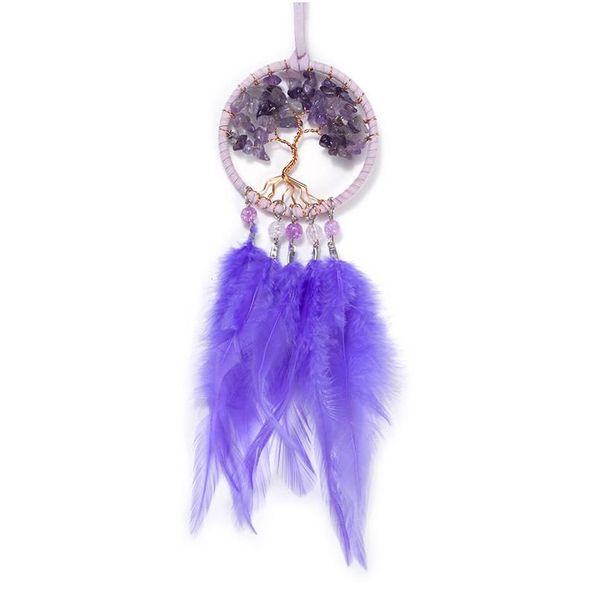 Ciondoli Ciondolo in cristallo Ghiaia Dreamcatcher Ciondolo in piume intrecciate Nappe Dream Catcher Decorazione domestica Drop Delivery Garden Arts Cr Dhgarden Dhcae