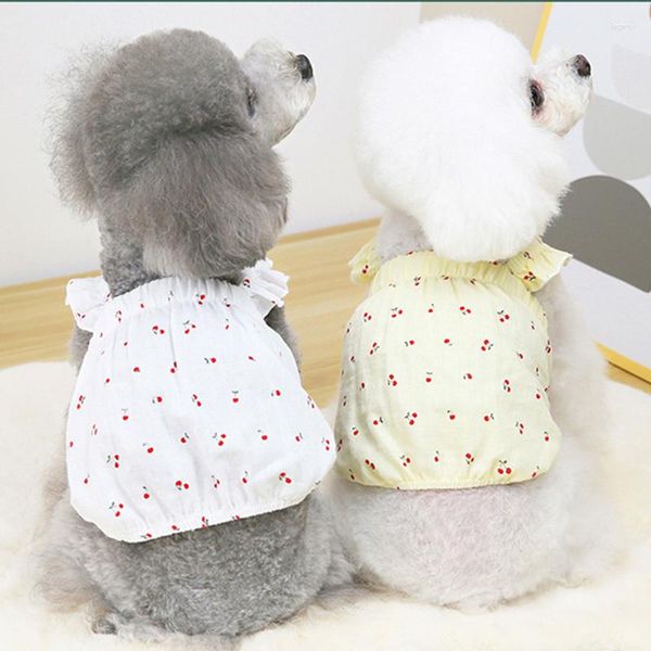 Abbigliamento per cani Mini abito con stampa ciliegia per cani Bella tuta con gilet Sphynx Cat Clothes Medium Pet Supplies York Puppy Spring