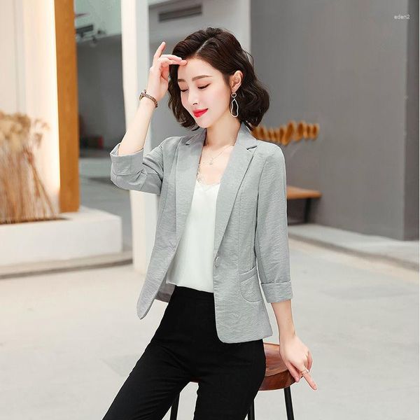 Jaquetas femininas primavera verão coreano algodão linho blazers feminino fino blazer preto grande tamanho trabalho wear único botão casaco j238