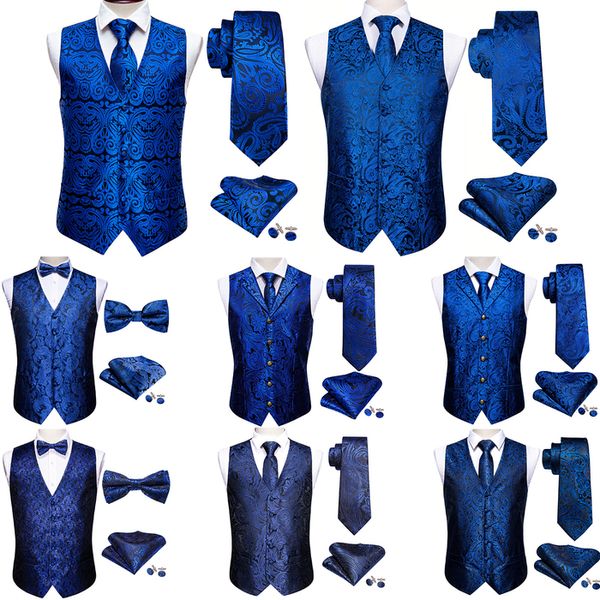 Coletes masculinos elegantes colete masculino seda primavera azul real céu azul marinho paisley masculino formal colete terno sem mangas jaqueta vestido barry wang 230907