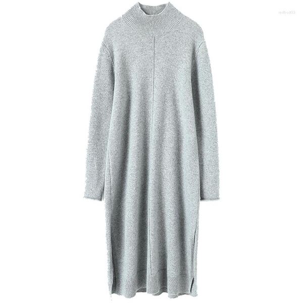 Casual Kleider Kaschmir Winter Warme Pullover Kleid Frauen Designer Neueste Mode Für 2023 Kleidung Halb Hoher Kragen