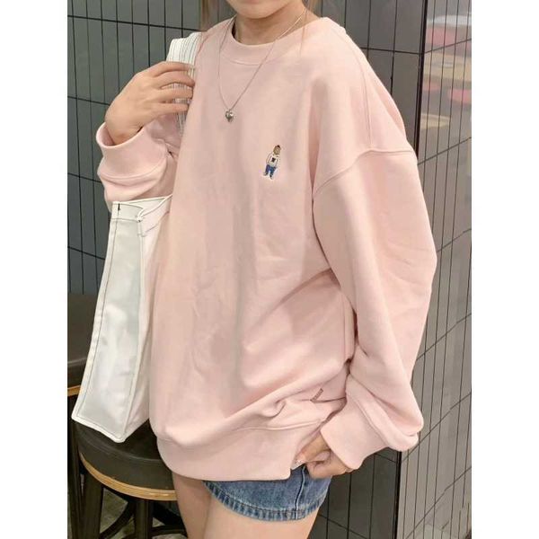 Deeptown estilo preppy doce urso rosa moletom feminino moda coreana kawaii oversize manga longa topo harajuku casual agasalho