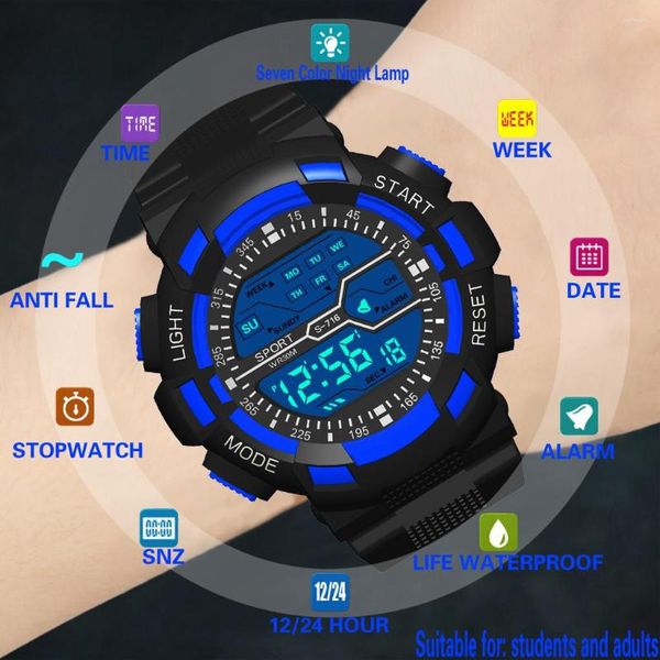 Orologi da polso Moda Uomo Display elettronico Orologio multifunzione Sport Sette colori Relojes luminosi colorati