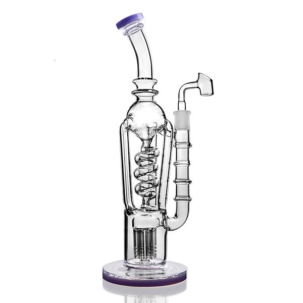 13 Polegada Único Duplo Reciclador De Vidro Bong Roxo Inebriante Percolador De Vidro Tubulações De Água Fab Egg Fab Dab Rigs Oil Rig 14MM Feminino Joint