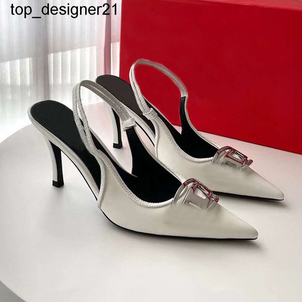 Yeni metalik harf yüksek topuklu pompalar moda sivri ayak parmakları slingbacks kedi topuk sandallar kadın lüks tasarımcı denim mavi elbise ayakkabı ofis parti ayakkabıları yüksek topuk