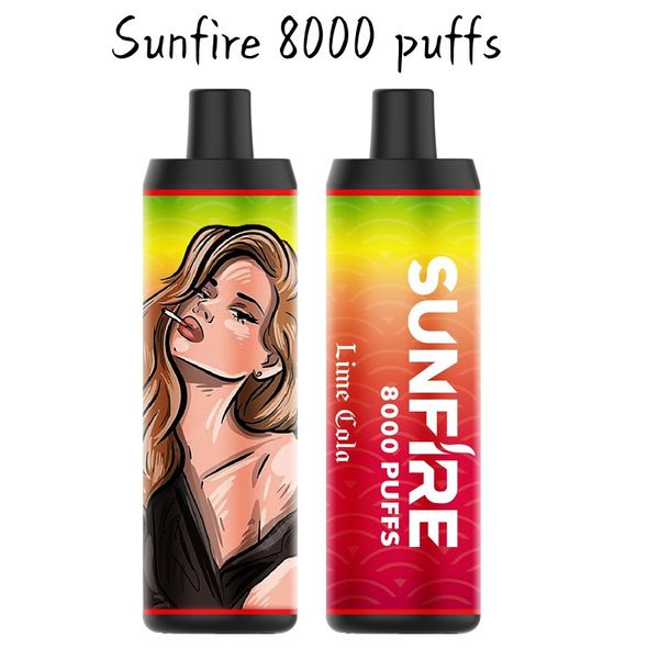 Аутентичный Sunfire 8000 Puffs Лучшие продаваемые высококачественные 8000puffs Vaper Pen Big Smoking OEM 7000Puffs 18 мл Оптовик Vape 600MAH аккумулятор Type-C Зарядное устройство