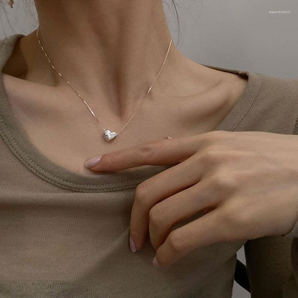 Collane con ciondolo Cuore amorevole coreano in argento sterling Collana elegante da donna SimpleinsCold Wind Clavicle Chain2023