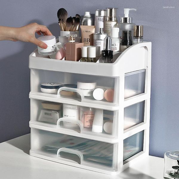 Caixas de armazenamento de plástico dupla camada caixa de cosméticos gaveta de mesa escritório maquiagem batom organizador rack de banheiro