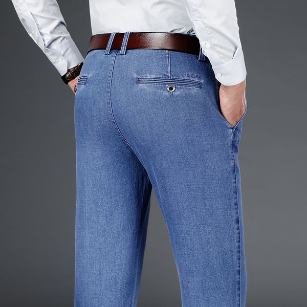Мужские джинсы осень-зима классические свободные прямые брюки из лиоцелловой ткани с высокой посадкой деловые повседневные эластичные брюки мужские брендовые брюки 230907