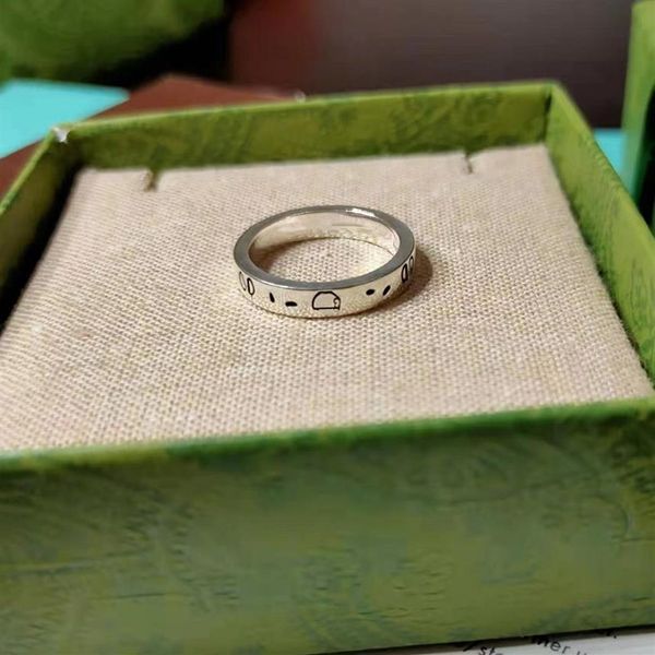 argento Doppia lettera Retro anello con teschio nero anelli da uomo classici da uomo in acciaio al titanio designer per donne regali di lusso donna ragazza jewle283E