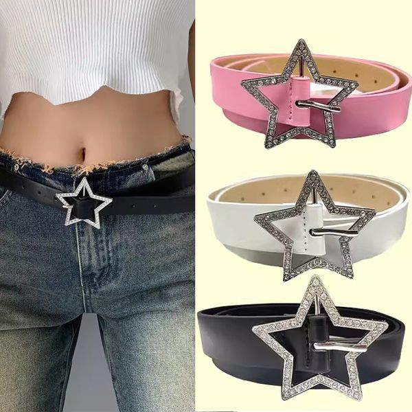 Kawaii Rosa Y2k Stern Gürtel für Frauen Jeans Schnalle Verstellbar Schwarz Gothic Niedliche PU Ledergürtel Koreanische Mode Y2k Zubehör