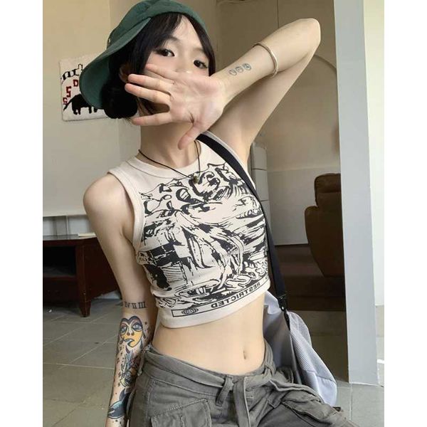 Deeptown Grunge Y2k Anime Print Tank Tops Frau Kpop Streetwear Vintage Schlank Sommer Weste Weibliche Amerikanische Hippie Ärmelloses Top