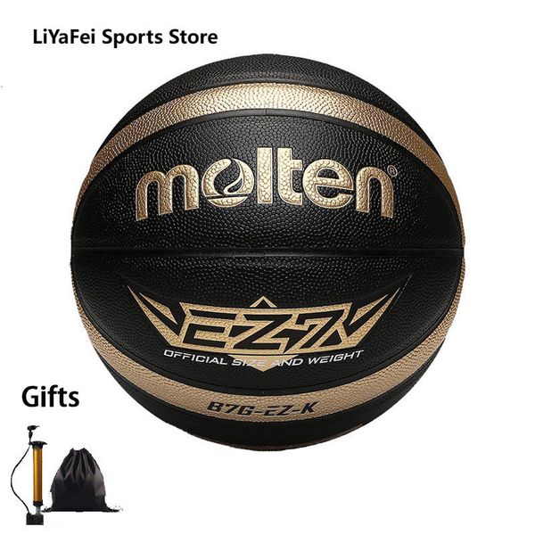 Toplar erimiş boyut 5 6 7 Basketbol Siyah Gold PU Açık Kapalı Kadınlar Gençlik Man Maç Maç Eğitim Basketls Bedava Hava Pompası Çantası 230907