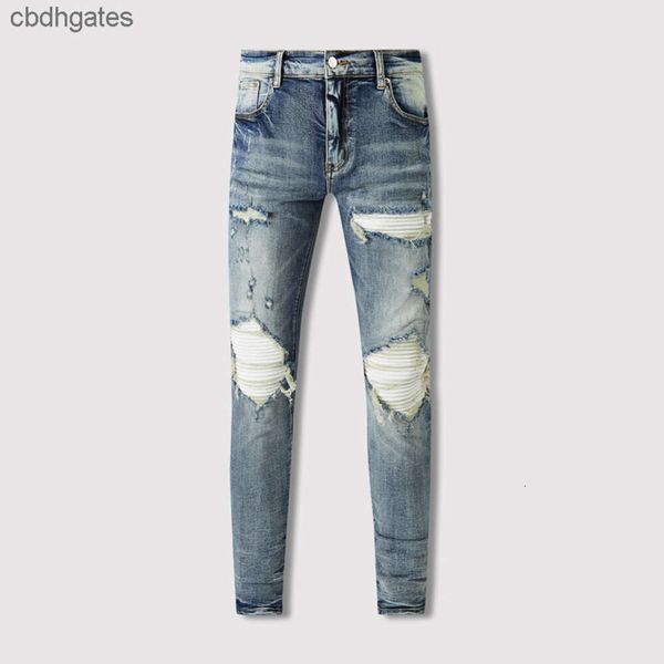 Высокие 2023 Amiirii Fashion Jean Purple Demin Американские джинсы Мужские уличные потертые перфорированные популярные популярные