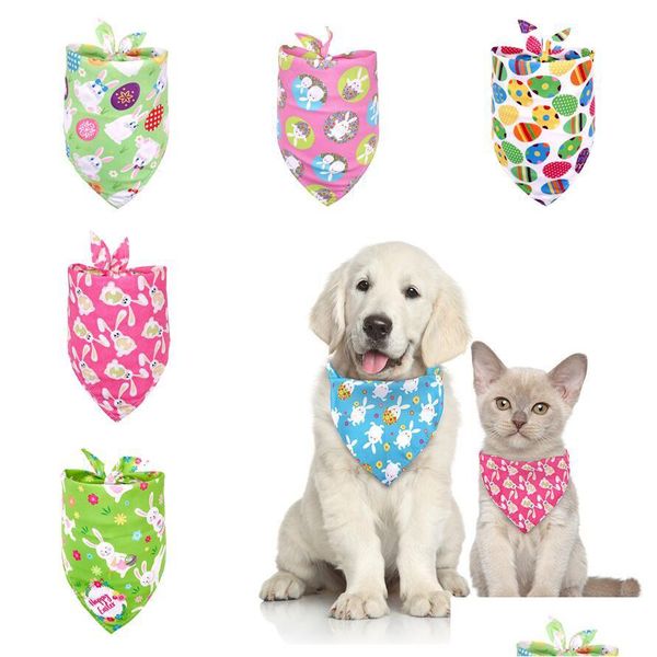 Andere Hundebedarf 6 Farben Ostern Haustier Bandana Schal Happy Egg Bunny Bedruckte Dreieckslätzchen für mittlere bis große Hunde Drop Lieferung nach Hause Dhkv3