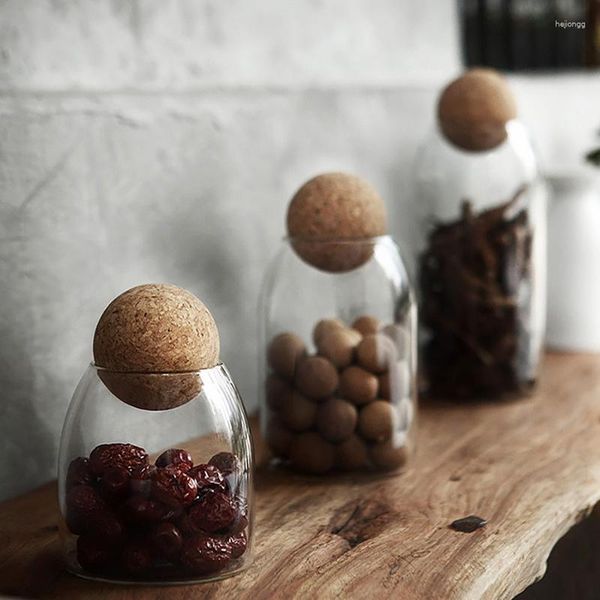 Vorratsflaschen Home Ball Cork Bleifreies Glasglas mit Deckel Flaschentank für Tee Müsli Klarer Kaffeekanister Luftdichte Küche