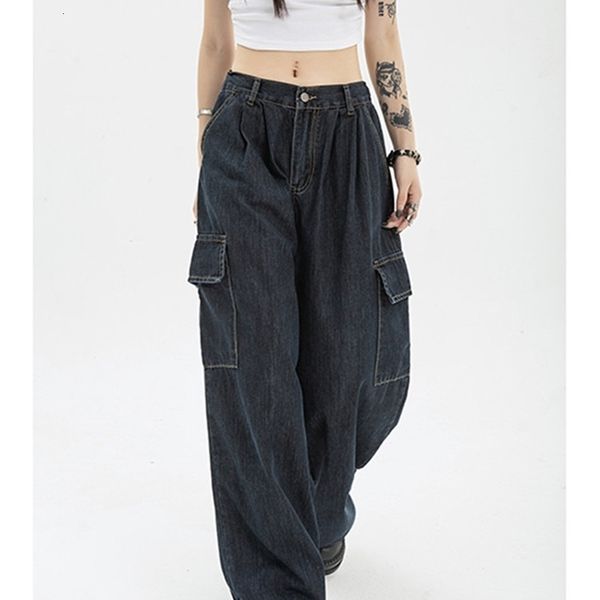 Jeans da donna Autunno Donna Harajuku Cargo Baggy Blue Jeans Streetwear Hip Hop Oversize Casual Gamba larga Pantaloni vintage Demin Y2k Pantaloni larghi 230907