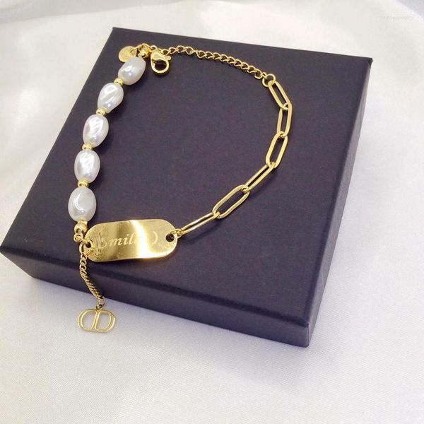 Bangle Fashion Titanium Steel Bracelet Chain Pearl Smile Design Small Pinging Classic Light Luxury Mandel