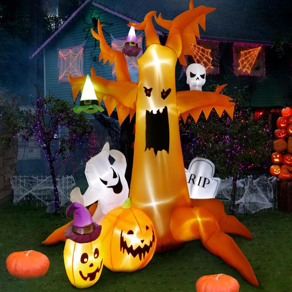 Outros suprimentos para festas de eventos Ourwarm 8ft Halloween Decorações infláveis Jardim ao ar livre Árvore assustadora com esqueleto de abóbora fantasma Golpe de lápide 230907