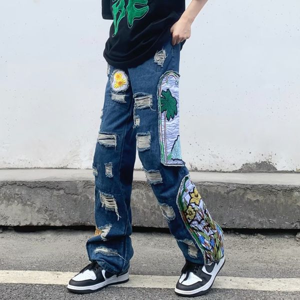 Männer Jeans 2023 Grunge Kleidung Y2K Streetwear Baggy Stacked Zerrissene Hosen Für Männer Patch Stickerei Hip Hop Denim Hosen Ropa hombre 230907