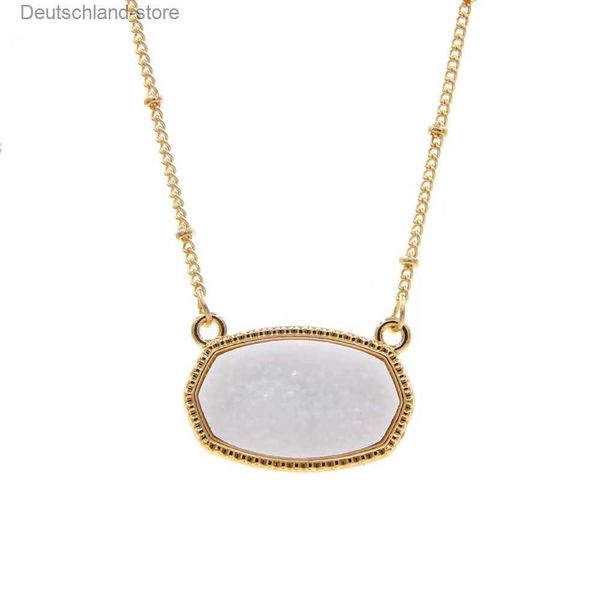 Pingente colares resina oval druzy colar de cor de ouro corrente drusy hexágono estilo luxo designer marca moda jóias para mulheres q230908