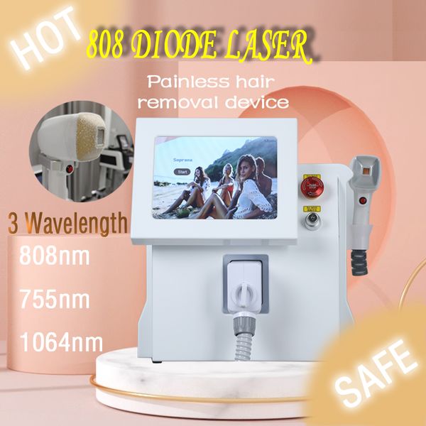 2024HOT Portatile 808NM Laser Indolore Permanente Macchina per la depilazione Sistema di raffreddamento Laser a diodi a tre lunghezze d'onda Consegna a domicilio gratuita