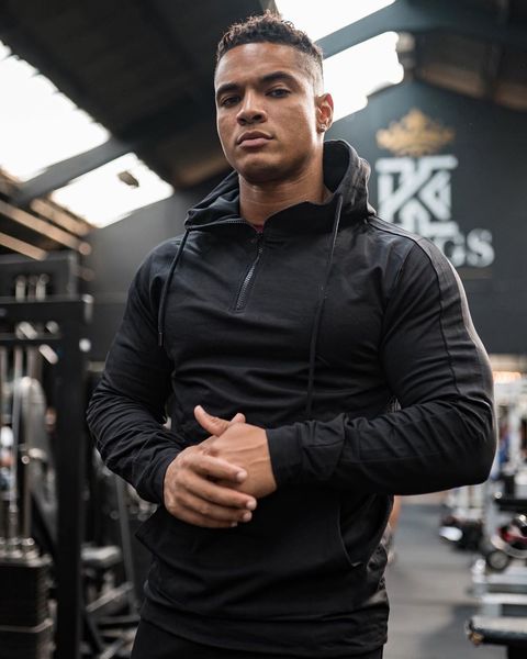 2023 Sport Fitness Hoodie Männer Europa und die Vereinigten Staaten Muskel elastische Form mit Kapuze Herbst und Winter Trendmantel lässige Slim-Fit-Kleidung