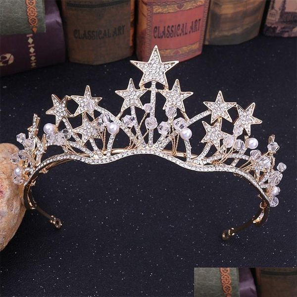 Haarschmuck Barock Gold Farbe Stern Kristall Perle Tiaras Brautkrone für Braut Kronen Stirnband Zubehör 220831 Drop Lieferung Hai Dhlok