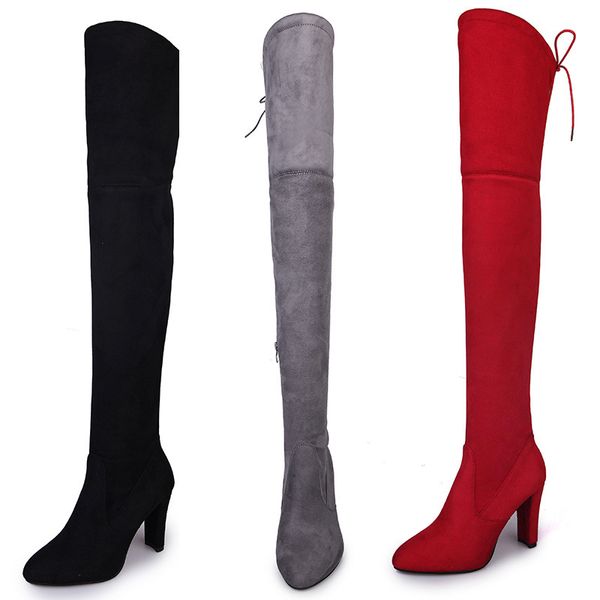 Neue Damenstiefel mit langen Ärmeln über dem Knie, sexy, bequem, rot, elegant, modisch, mit hohem Absatz, klassisch, große Damenstiefel für Mädchen, Partyschuhe