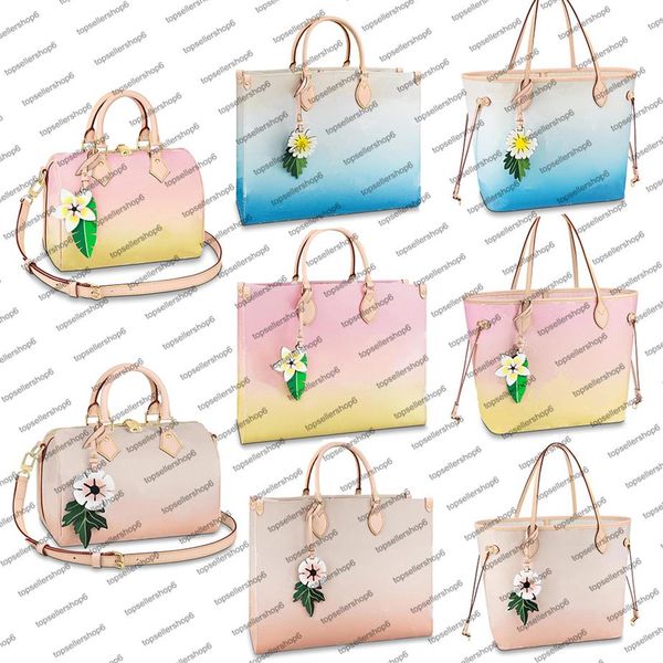 M57641 Borsa shopping da donna di design colore sfumato Tela gigante accessoriata in pelle di vacchetta colorata Borsa ONTHEGO Borsa 264s