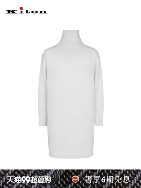 Vestido feminino Kiton Cashmere inverno gola alta solto suéter longo saia de malha bege branco