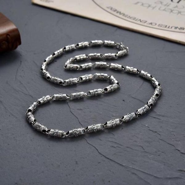 Halsketten mit Anhänger SH Heavy Industry Classic Six Character Words: Tube Bead Necklace Großzügige und vielseitige Halskette im nationalen Stil