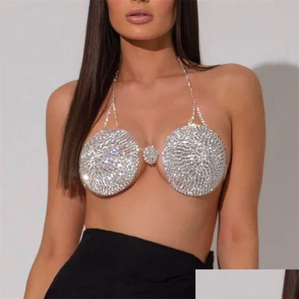 Altro Y Coppa rotonda Reggiseno di cristallo Catena Top Bikini Beach Lingerie Shiny Body Petto Gioielli per le donne Intimo Party 221008 Drop Delivery Dhrdz