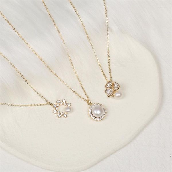 Ожерелья с подвесками WeSparking, ожерелье из пресноводного жемчуга, 14-каратное золото, медный венок, клевер, очаровательные камни циркония для женщин, ювелирные изделия