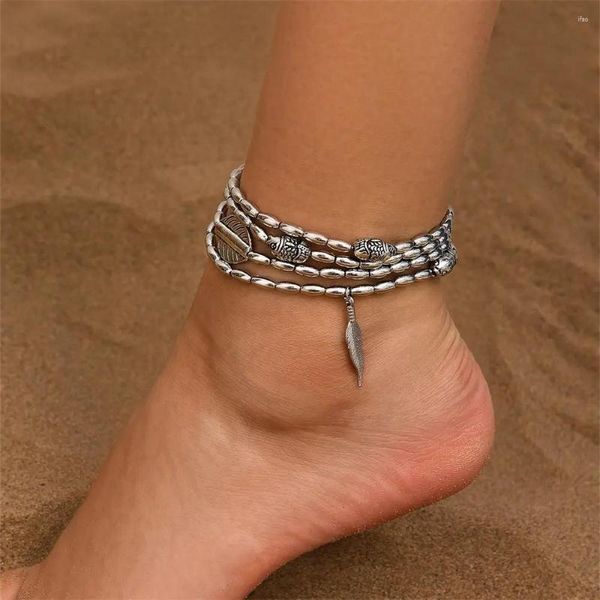 Ножные браслеты в богемном стиле, многослойный браслет с рыбой в виде листа, женский браслет для йоги, Rune Beach