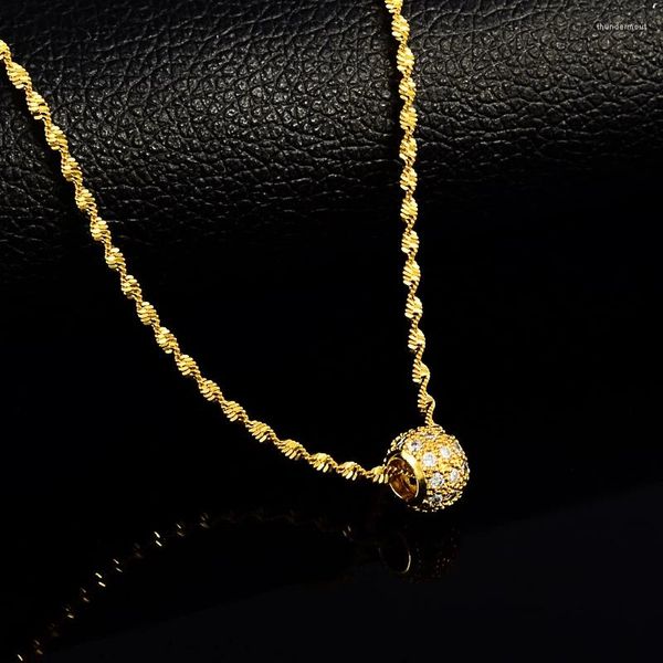 Pingente colares moda sorte 24k contas de ouro 2mm 46cm água ondulação colar correntes mulheres jóias de casamento presente