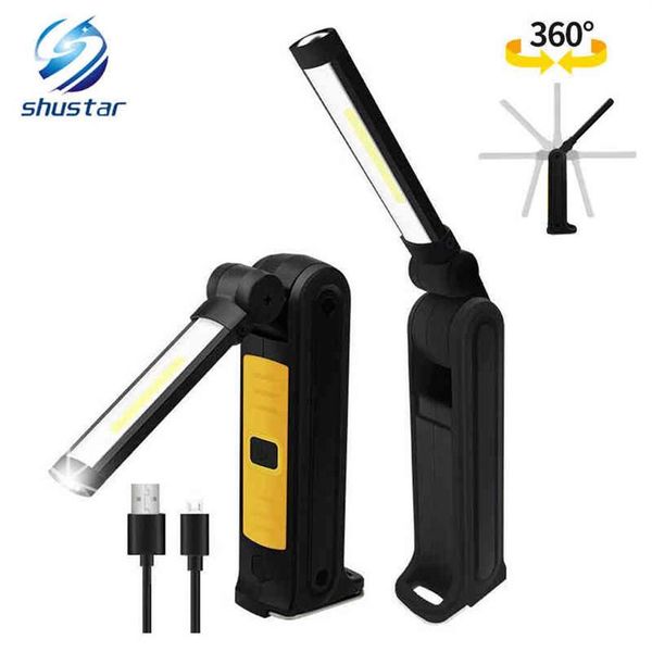 Usb recarregável cob lanterna led luz de trabalho luz inspeção 4 modos cauda ímã design pendurado tocha lâmpada à prova dwaterproof água j2207132890