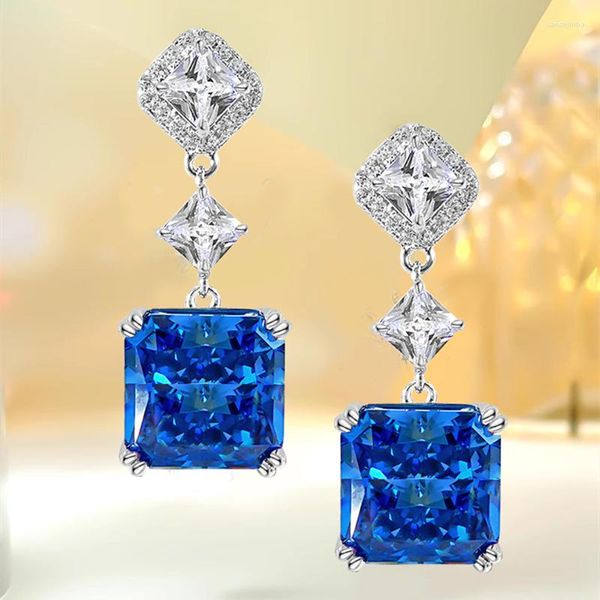 Stud Küpe Springlady Luxury 925 STERLING Gümüş Prenses Kesme 5 CT Safir Ametist Citrine Taş Köprü Damla Takı