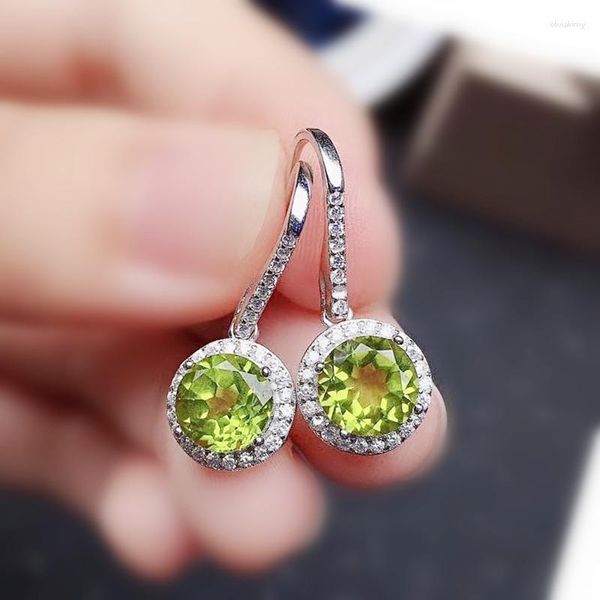 Dangle Brincos Natural Real Peridot Rodada Brinco 8 8mm 2ct 2pcs Gemstone 925 Sterling Silver Fine Jewelry para homens ou mulheres X21861