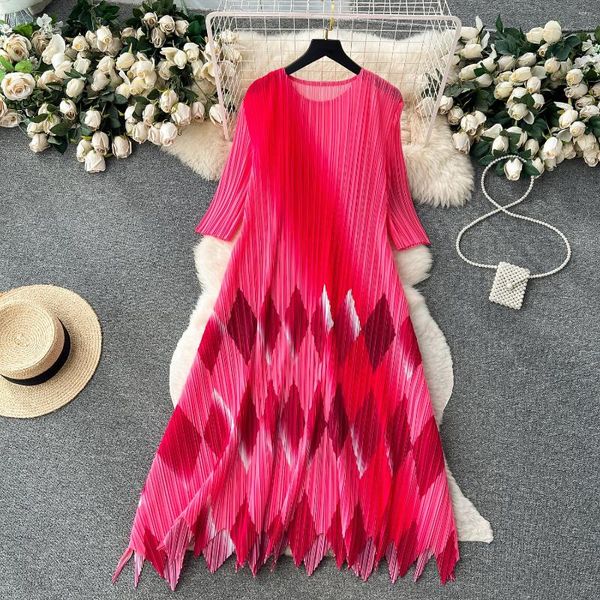 Vestidos Casuais Clothland Mulheres Doce Impressão Midi Vestido Assimétrico Três Quartos Manga Uma Peça Verão Mid Bezerro Mujer QC838