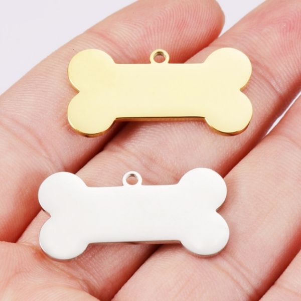 Encantos 20 pçs/lote 31*16mm espelho polido aço inoxidável pet id tag cão osso encantos diy cão animal de estimação pingente jóias 230907