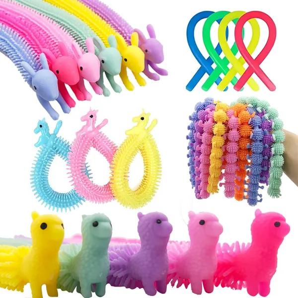 Cordas elásticas UnicornToys para crianças Brinquedos sensoriais coloridos Bulk Worm Stretch Toys para crianças e adultos Alívio do estresse Favores de festa Meias Stuffers