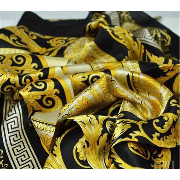Знаменитый стиль, 100% шелковые шарфы для женщин и мужчин, однотонные, золотистые, черные, с принтом на шею, мягкая шаль, женский шелковый шарф Square291n