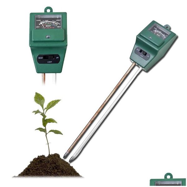 Outros suprimentos de jardim 3 em 1 Medidor de umidade do solo Termômetro Ph Tester Detector Sensor de teste de luz de umidade de água para planta F Dhgarden Dhpsj