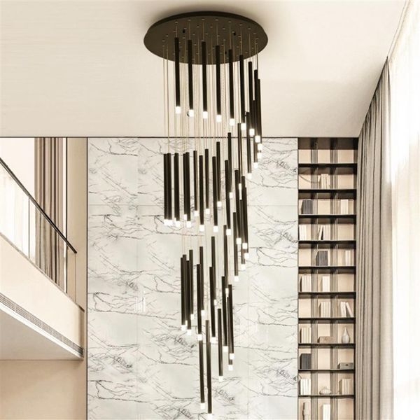 Moderno lampadario a led minimalista duplex pavimento moda atmosfera Nordic soggiorno lampada villa scala a chiocciola lunga sospesa246T
